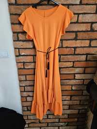 Sukienka pomarańczowa Orange asymetryczna długa wiązana Nowa