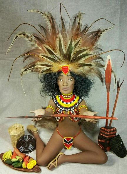 Авторская скульптурная кукла,папер клей,paperclay,африканка