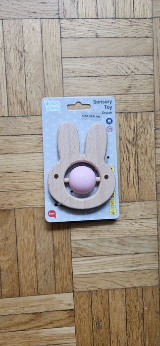 Królik drewniany gryzak zabawka niemowlęca nowa Różowa nude newborn na