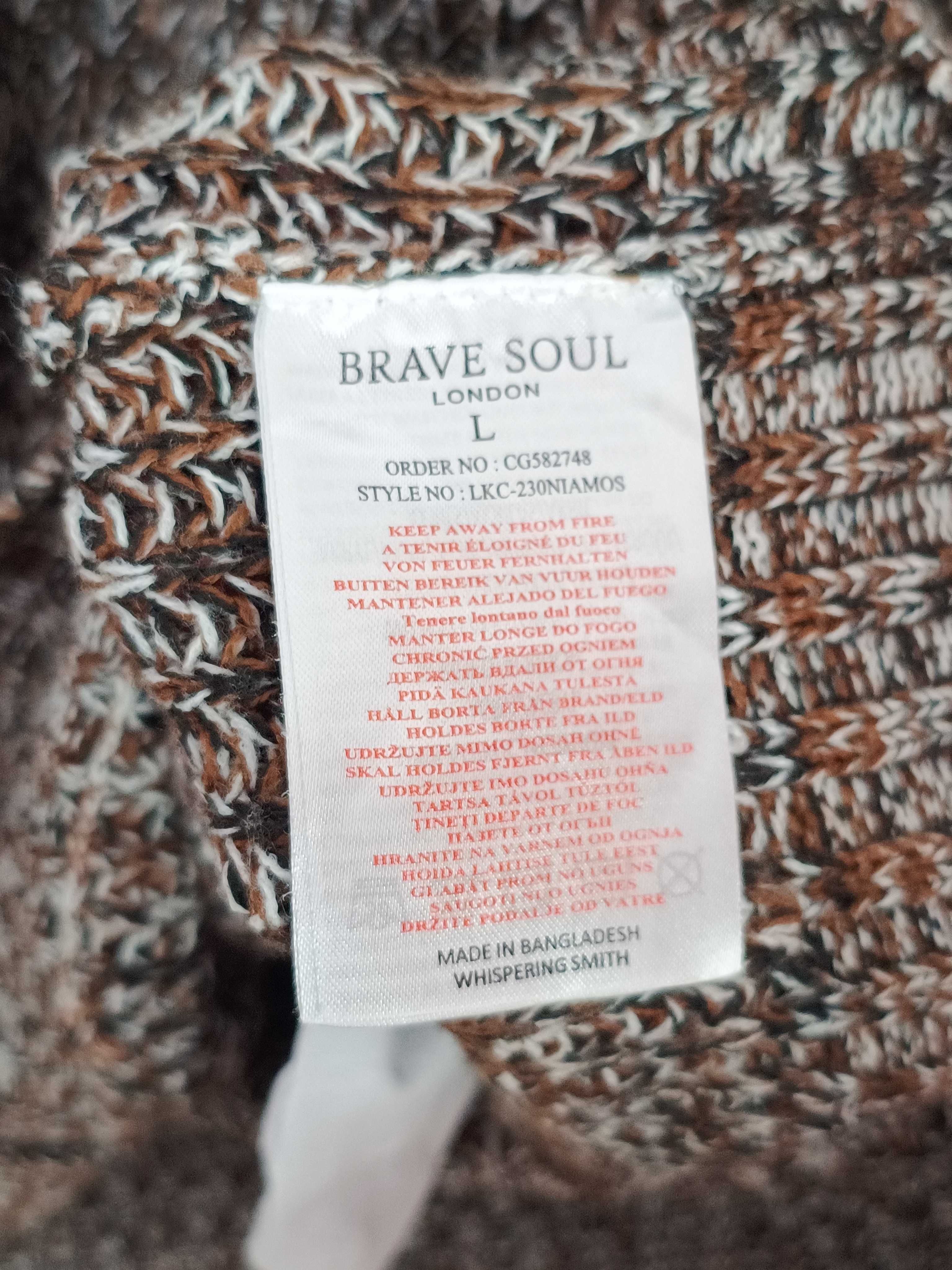 Brązowy czarny sweter kardigan dzianinowy Brave Soul 40 L oversize