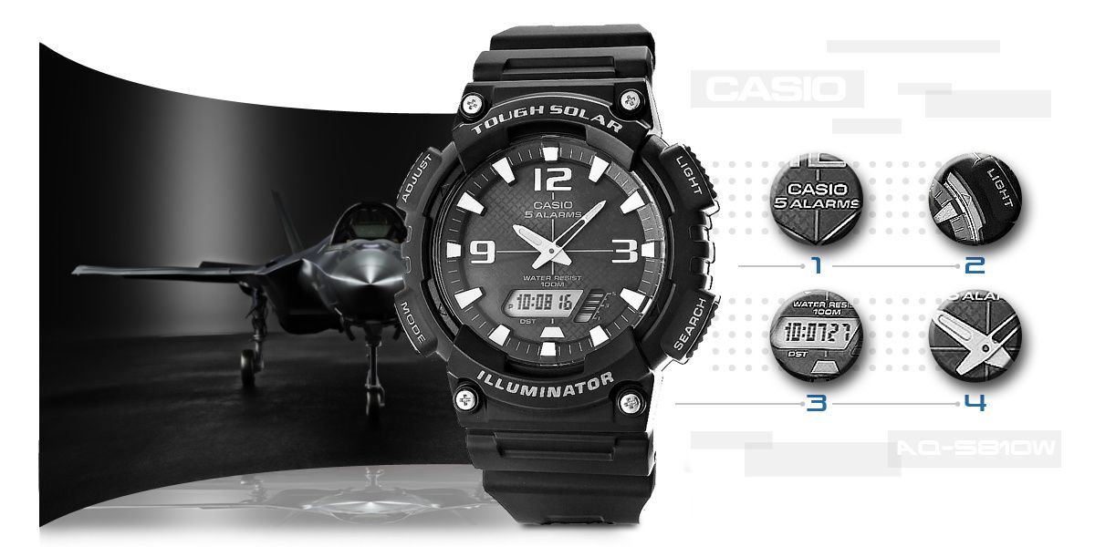 zegarek męski casio solar aq-s810w-1avef + box