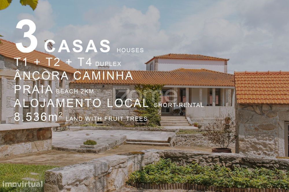 Quinta T7 com 3 casas autónomas T1, T2 e T4 em Âncora, Caminha