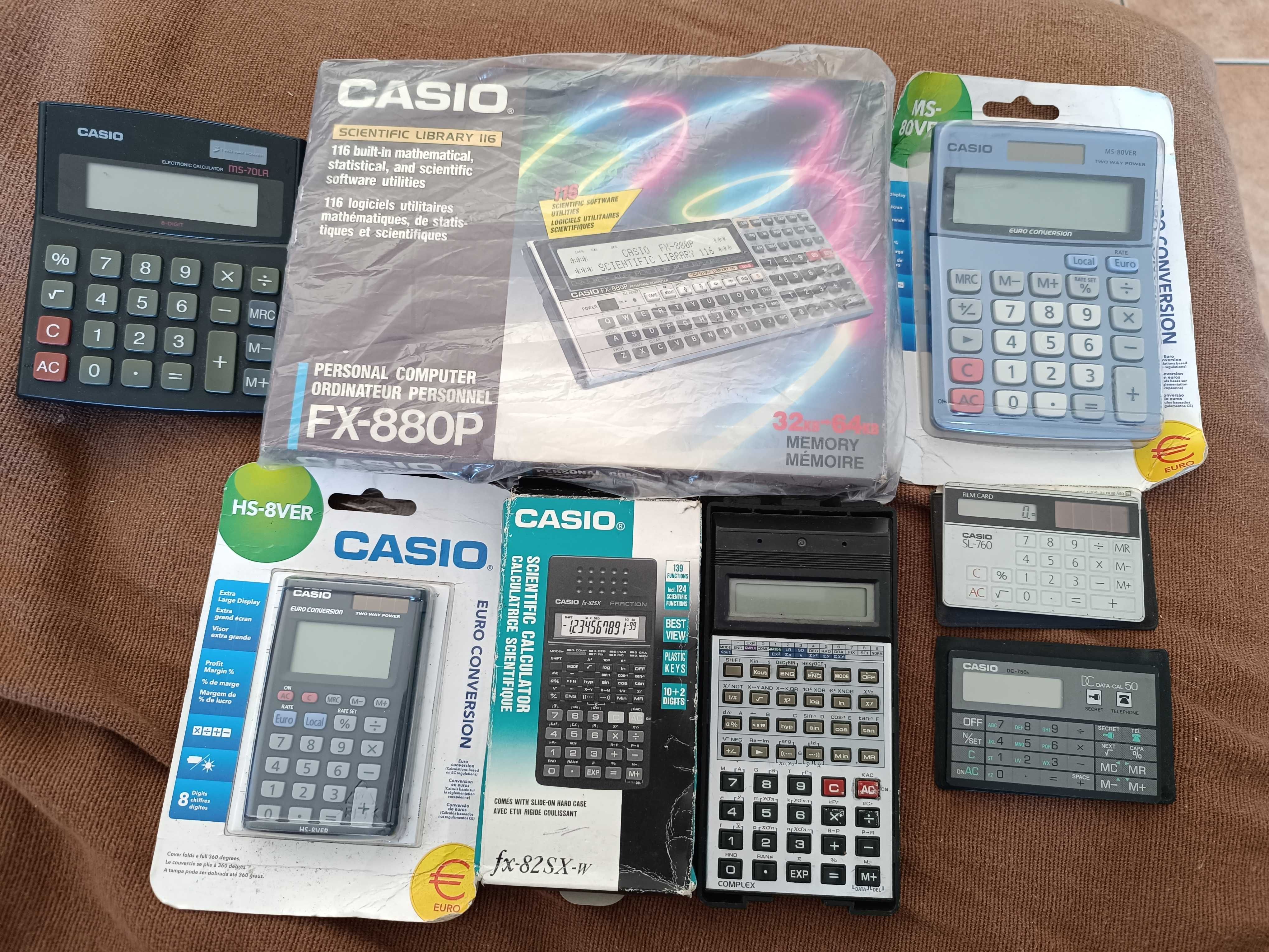 Conjunto 7 Calculadoras Casio e Casio FX-880P Programable Calculator