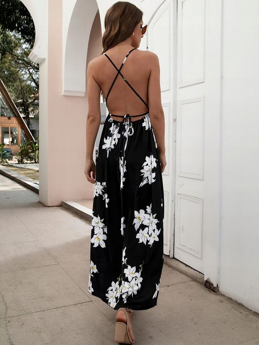 Sukienka Maxi Boho Z Odkrytymi Plecami W Kwiaty 38