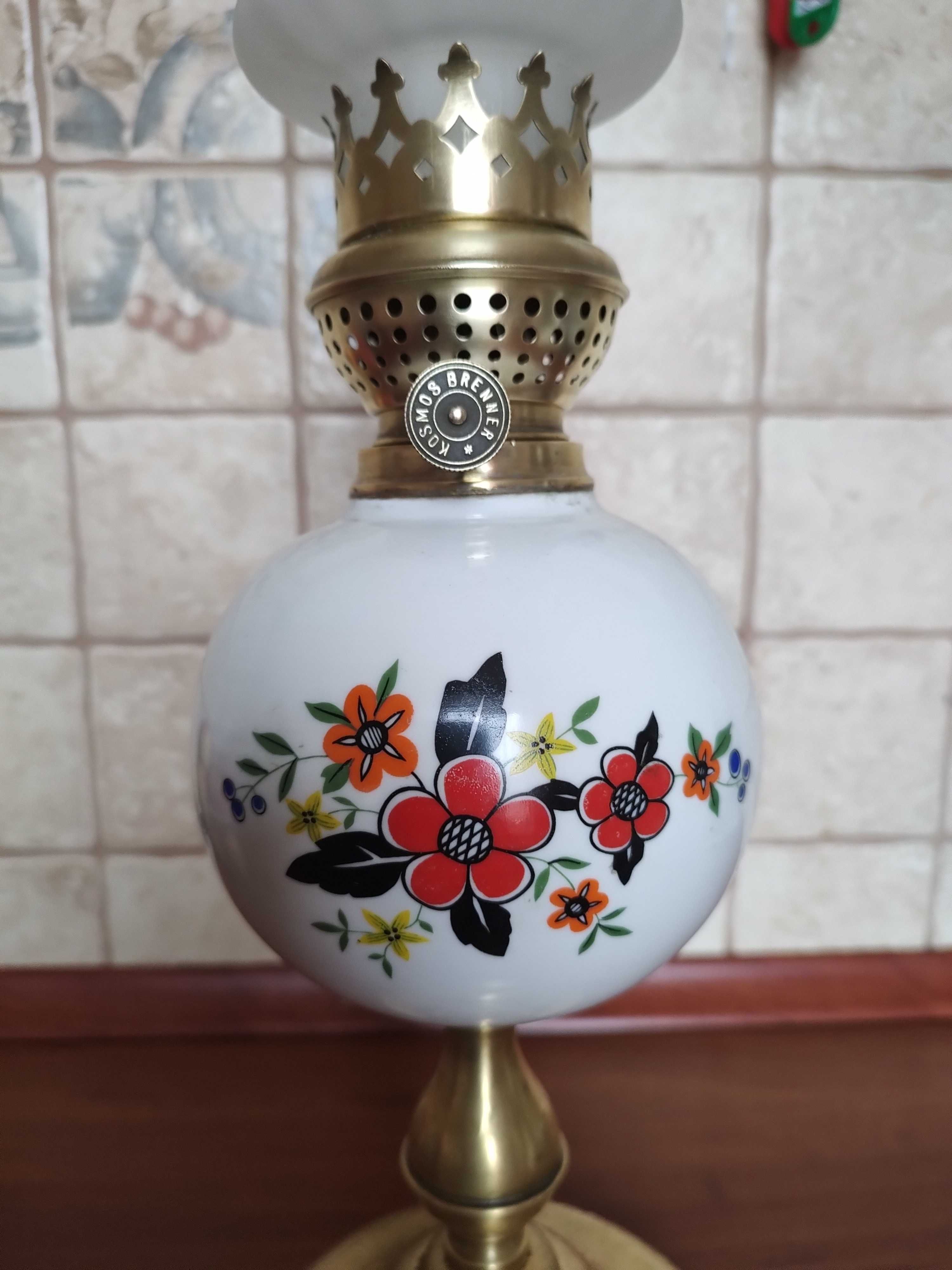 Lampa naftowa ceramika ręcznie malowana Sygnowana