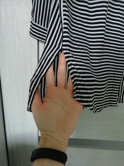 Koszula tunika długa w paski wiskoza bez kołnierza