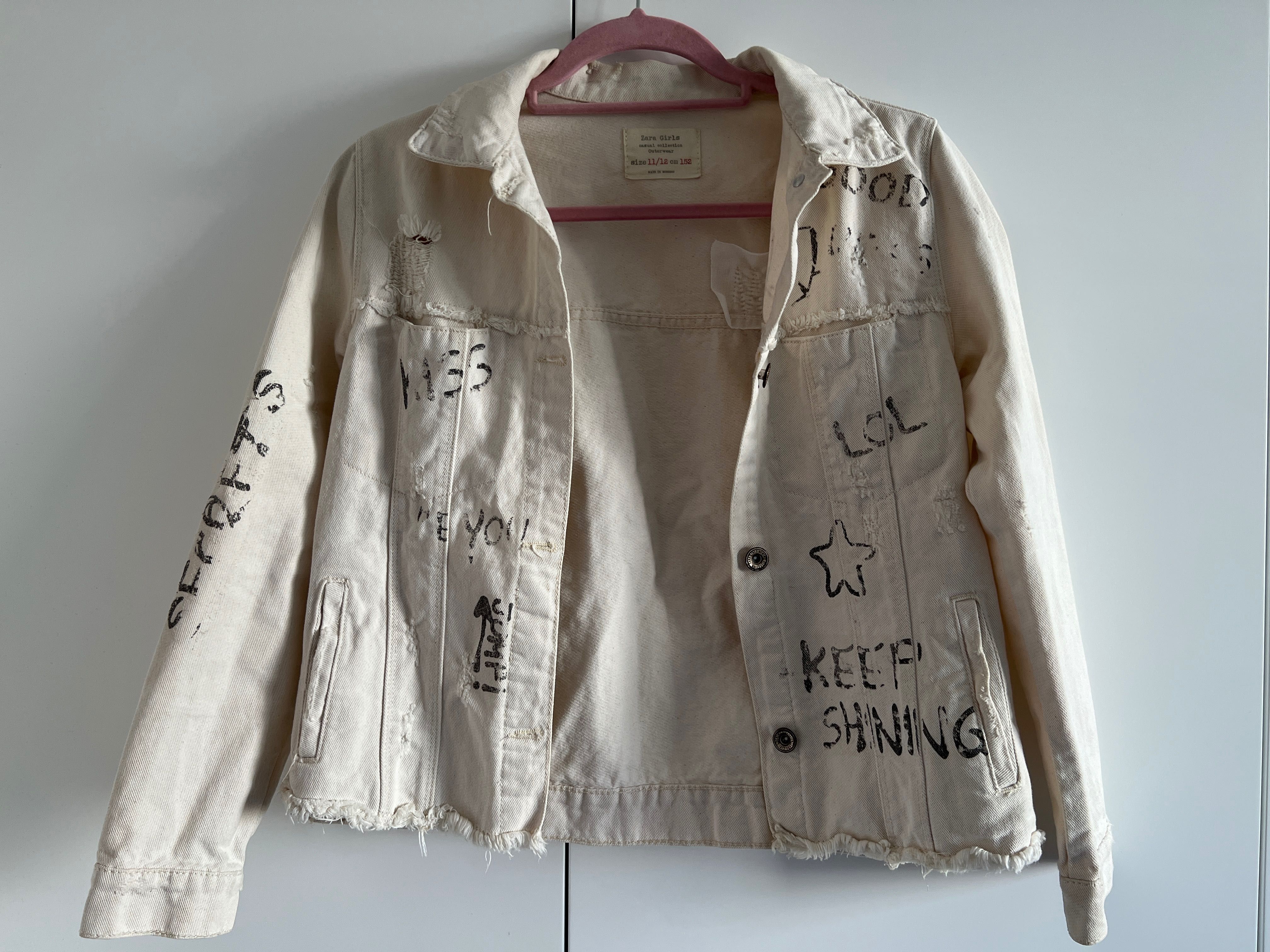 Zara Girls biała kurtka katana jeansowa 152