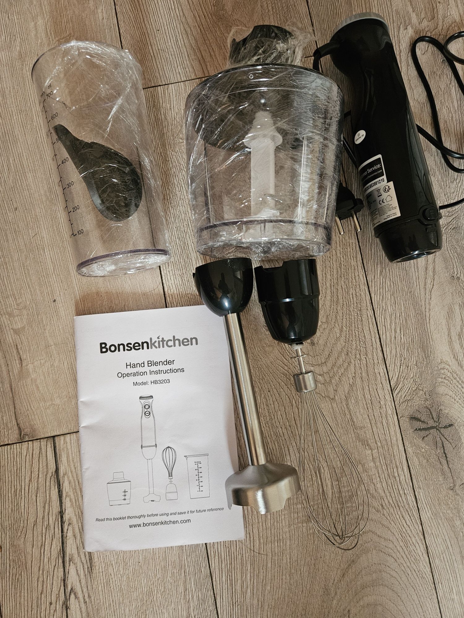 Bonsenkitchen Blender immersyjny, elektryczny blender ręczny 4-en-1