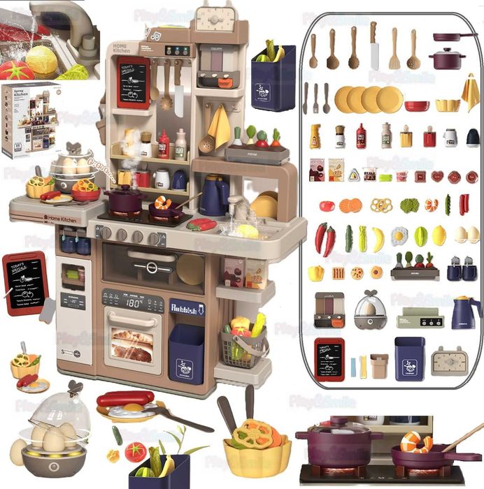 Duża kuchenka dla dzieci mega zestaw dźwięki światła kran woda para