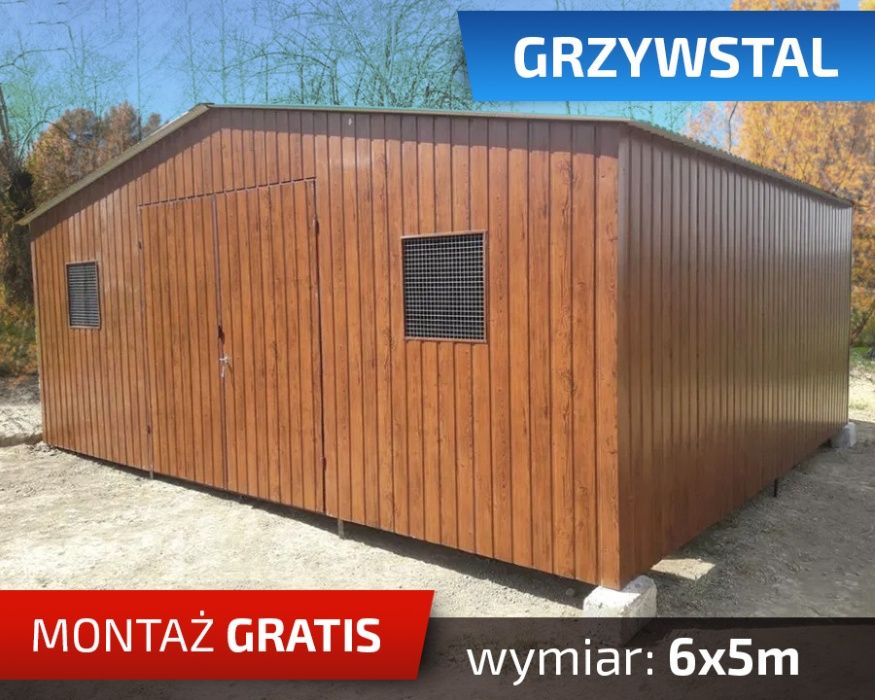 Garaż Drewnopodobny 6x5 , Garaże Drewnopodobne , Hale - GrzywStal