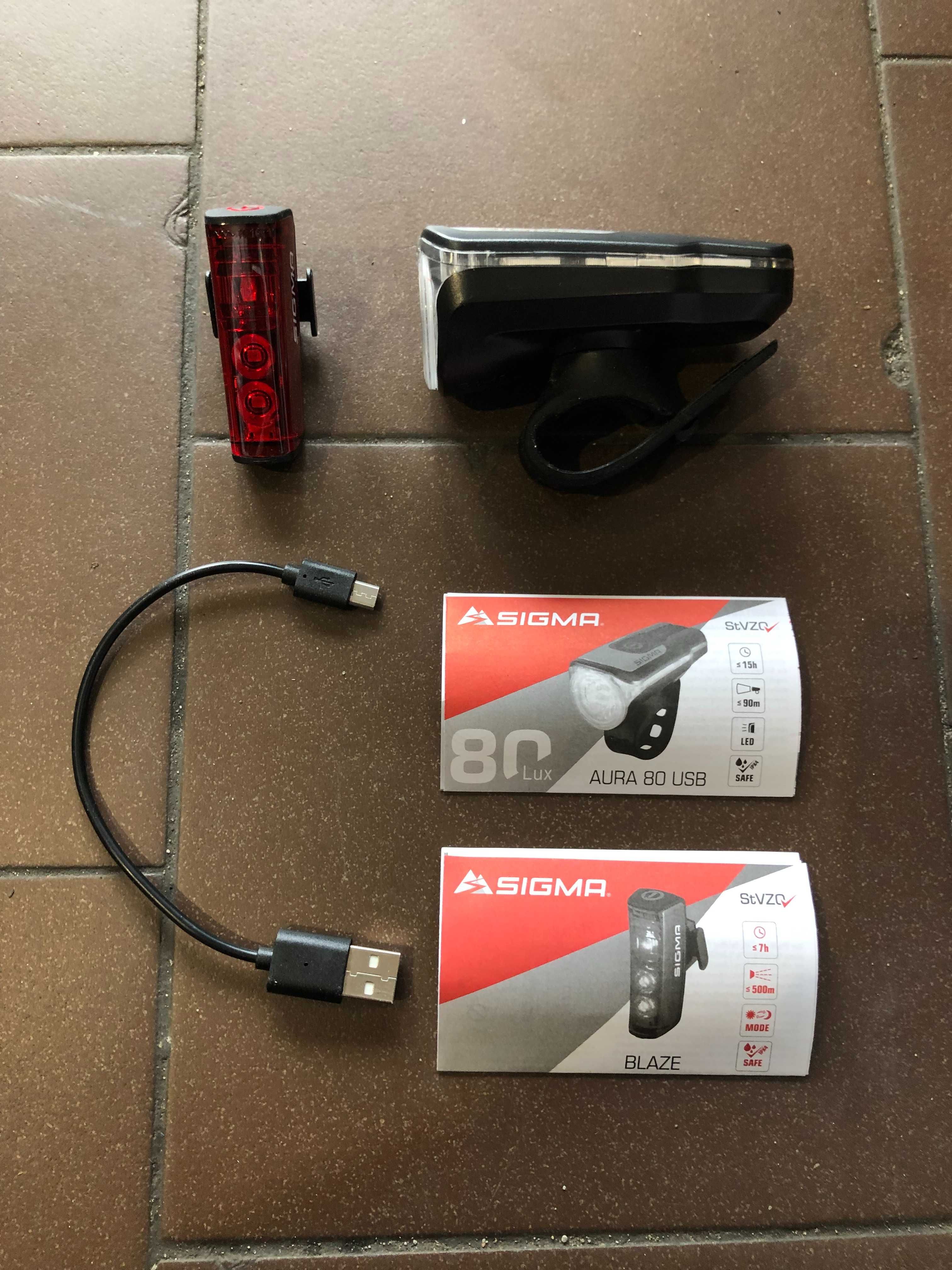 Zestaw Lampek Przód i Tył SIGMA AURA 80 USB Blaze Set Światełka!