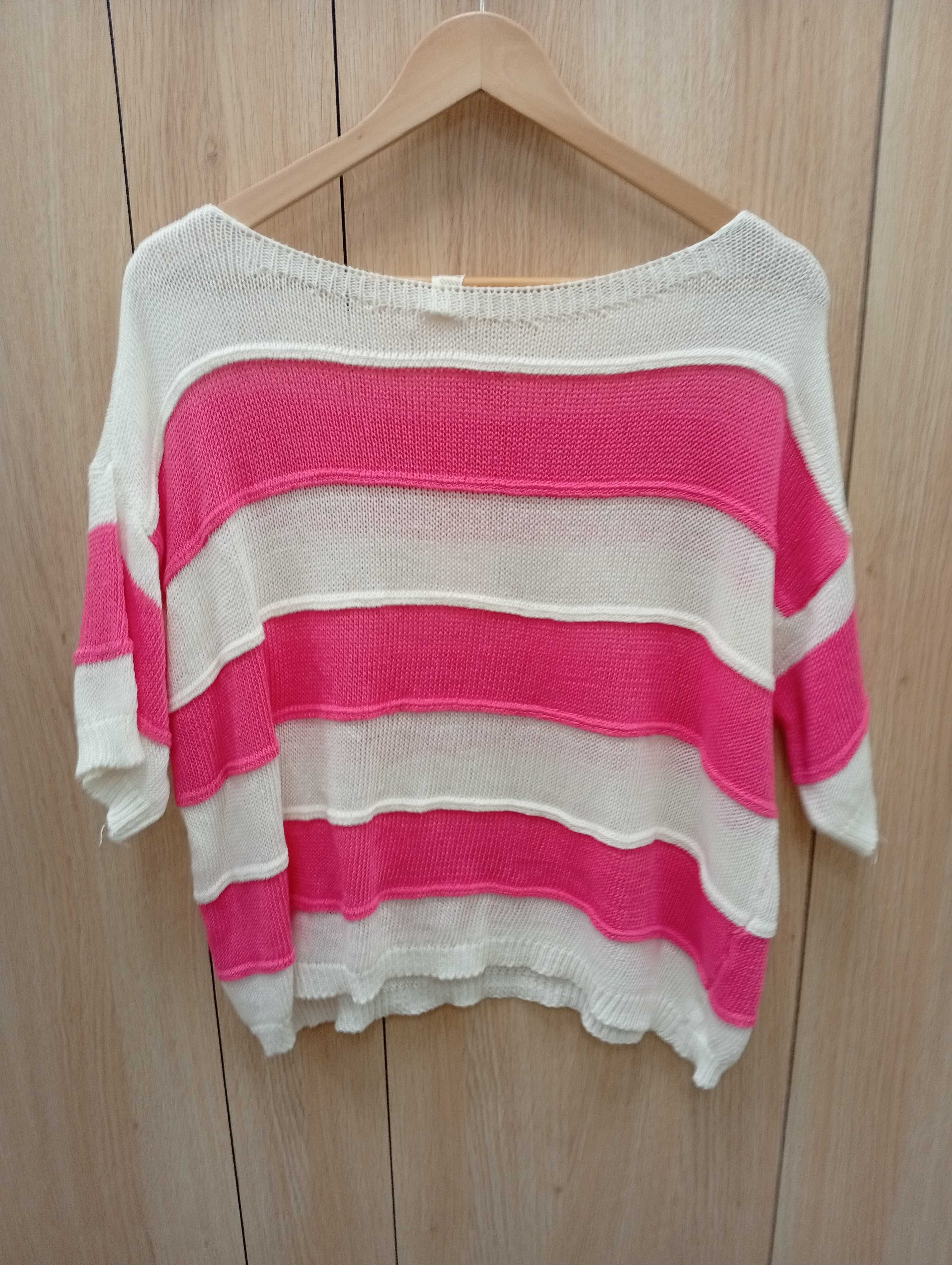 Sweter dziurawiec w paski - Lamiar, różowy