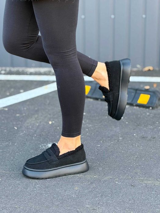 Жіночі зимові лофери замшеві (36-41) на хутрі | Черевики з хутром