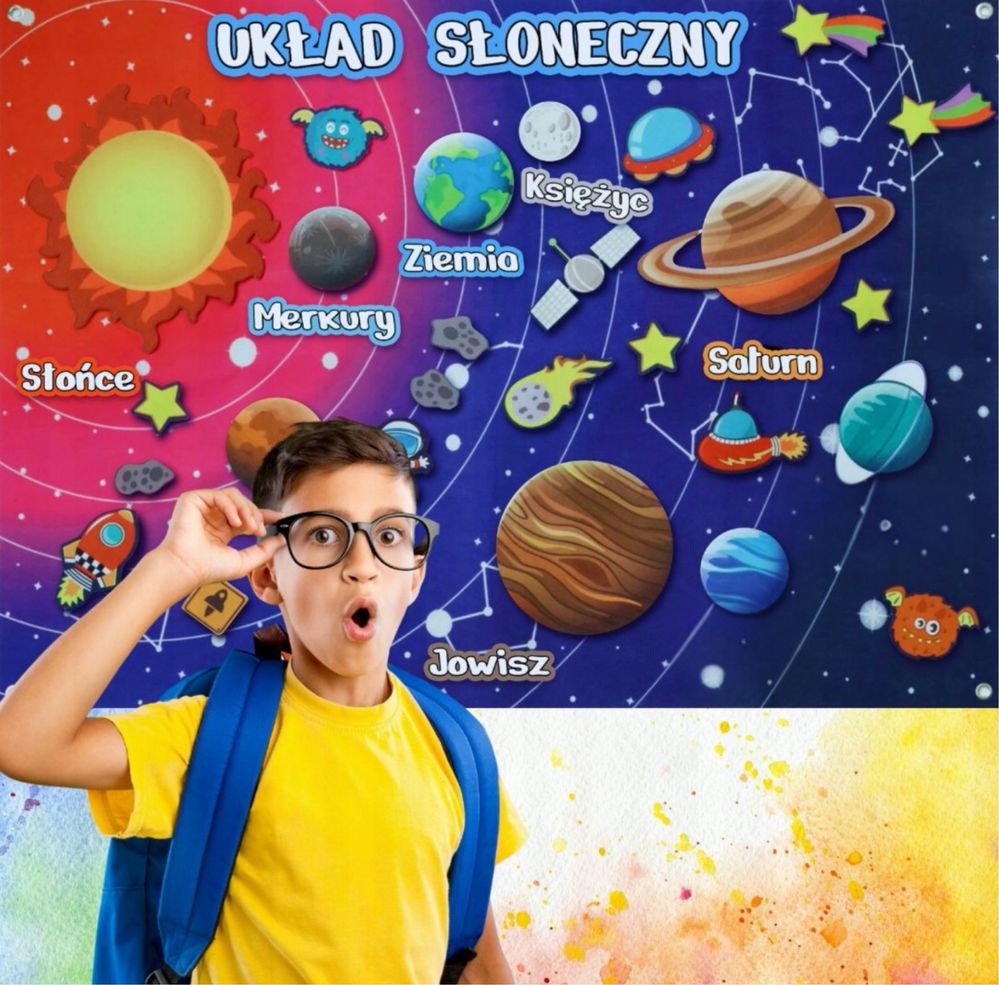 Edukacyjna Mata Filcowa na Rzepy – Układ Słoneczny kosmos dla Dzieci