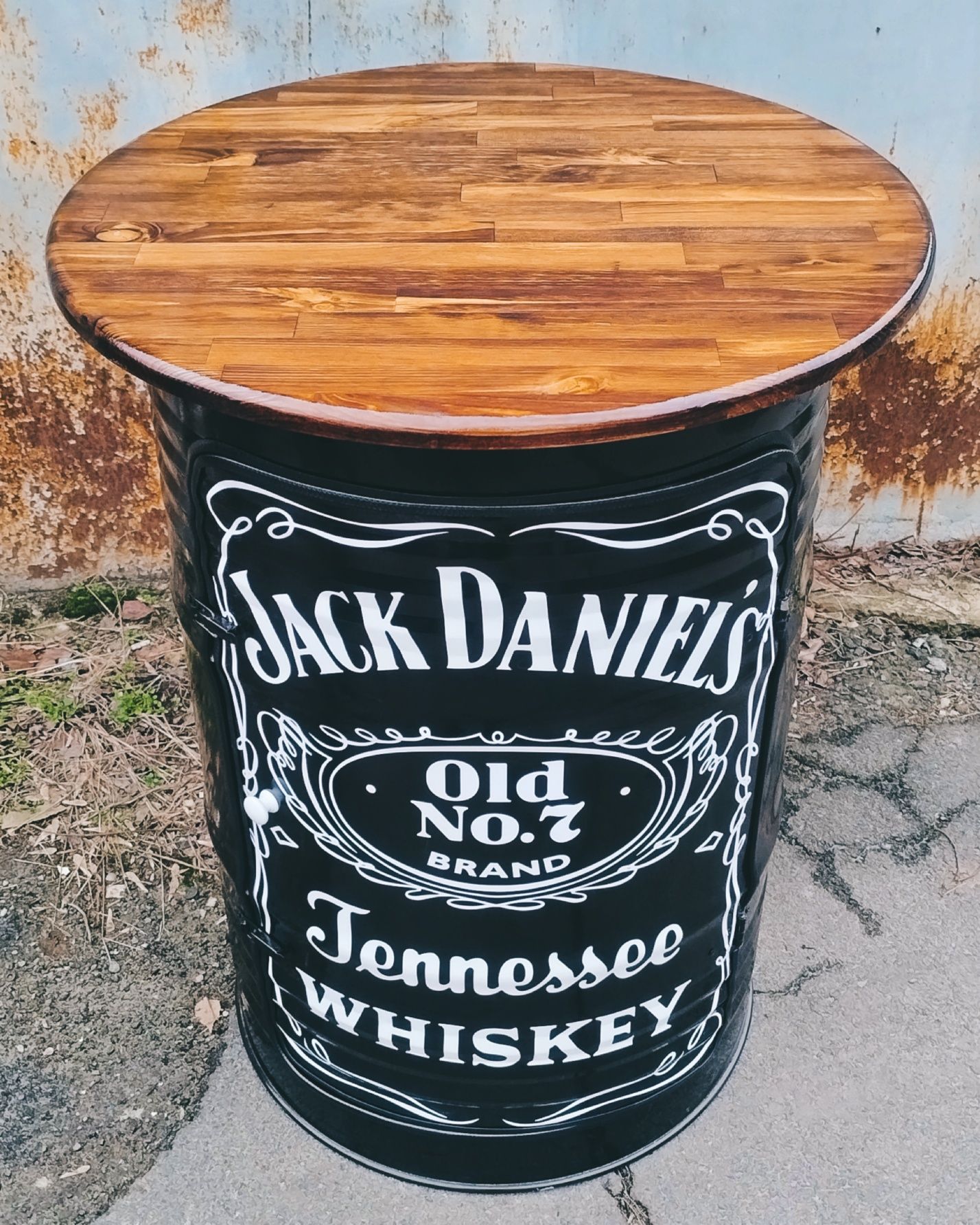Бочка мини-бар с логотипом Jack Daniels. Барная лофт тумба из бочки