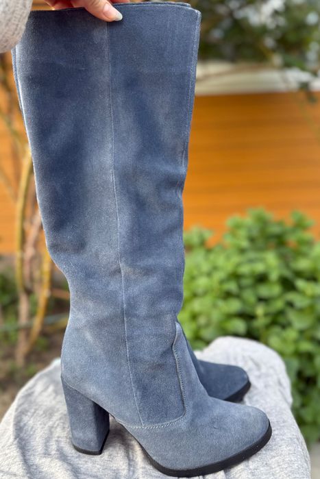 Замшеві чоботи джинсового кольору 37р.