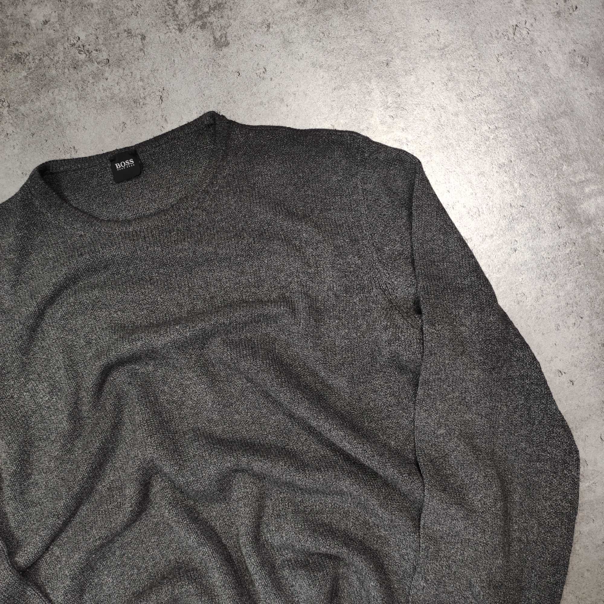 MĘSKI Sweter Pleciony PREMIUM szary Bawełna Hugo Boss Logo Elegancki