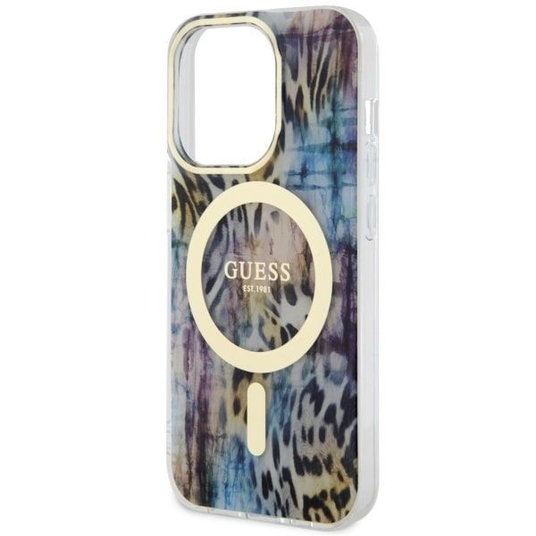 Etui Guess Leopard MagSafe do iPhone 14 Pro 6.1" - Niebieskie