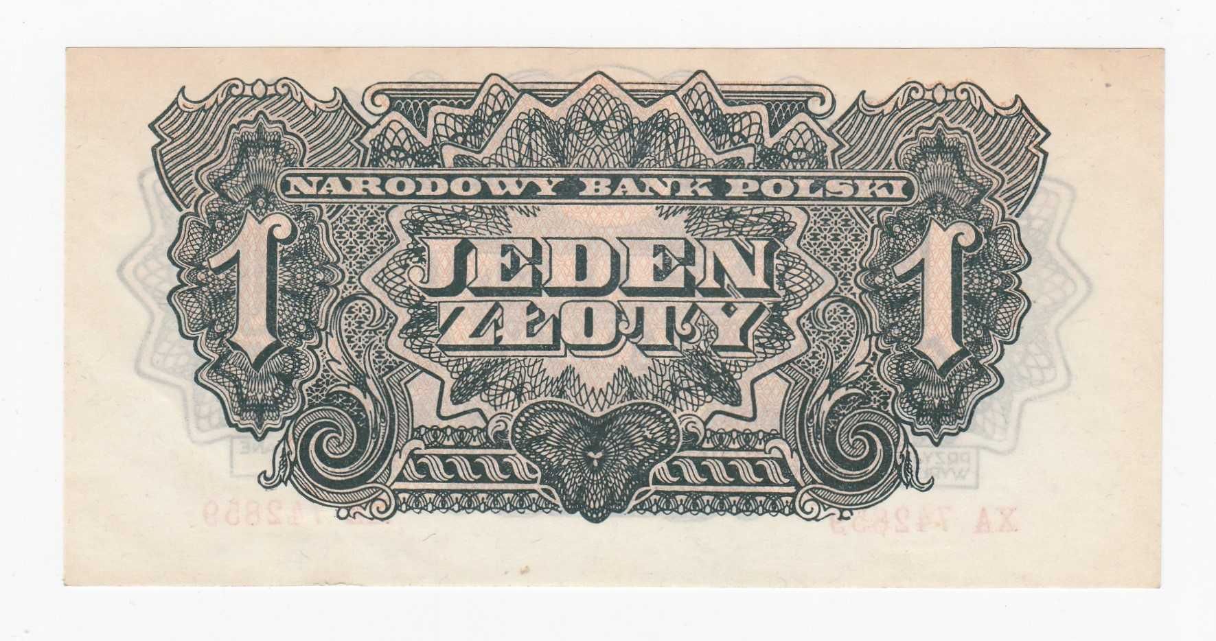 Banknot 1 zł 1944, seria XA, (owym), UNC/UNC-