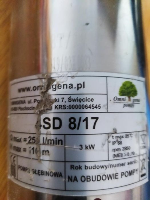Pompa głębinowa omnigena 4SD 8-17 3kw 400v