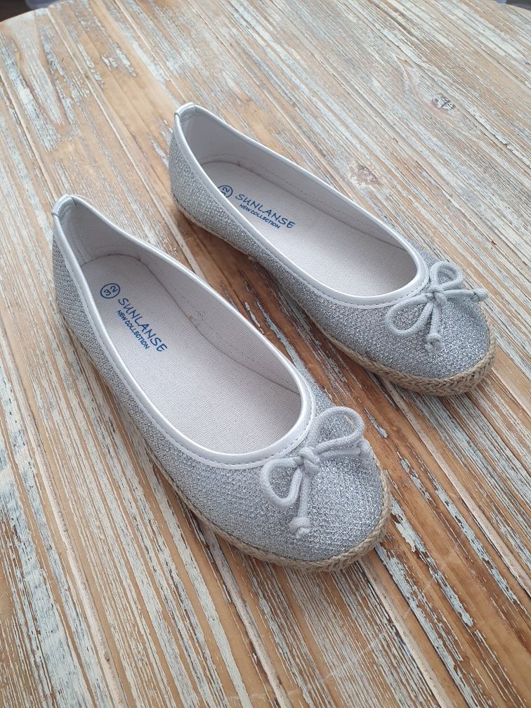 Srebrne baleriny espadryle 31 32