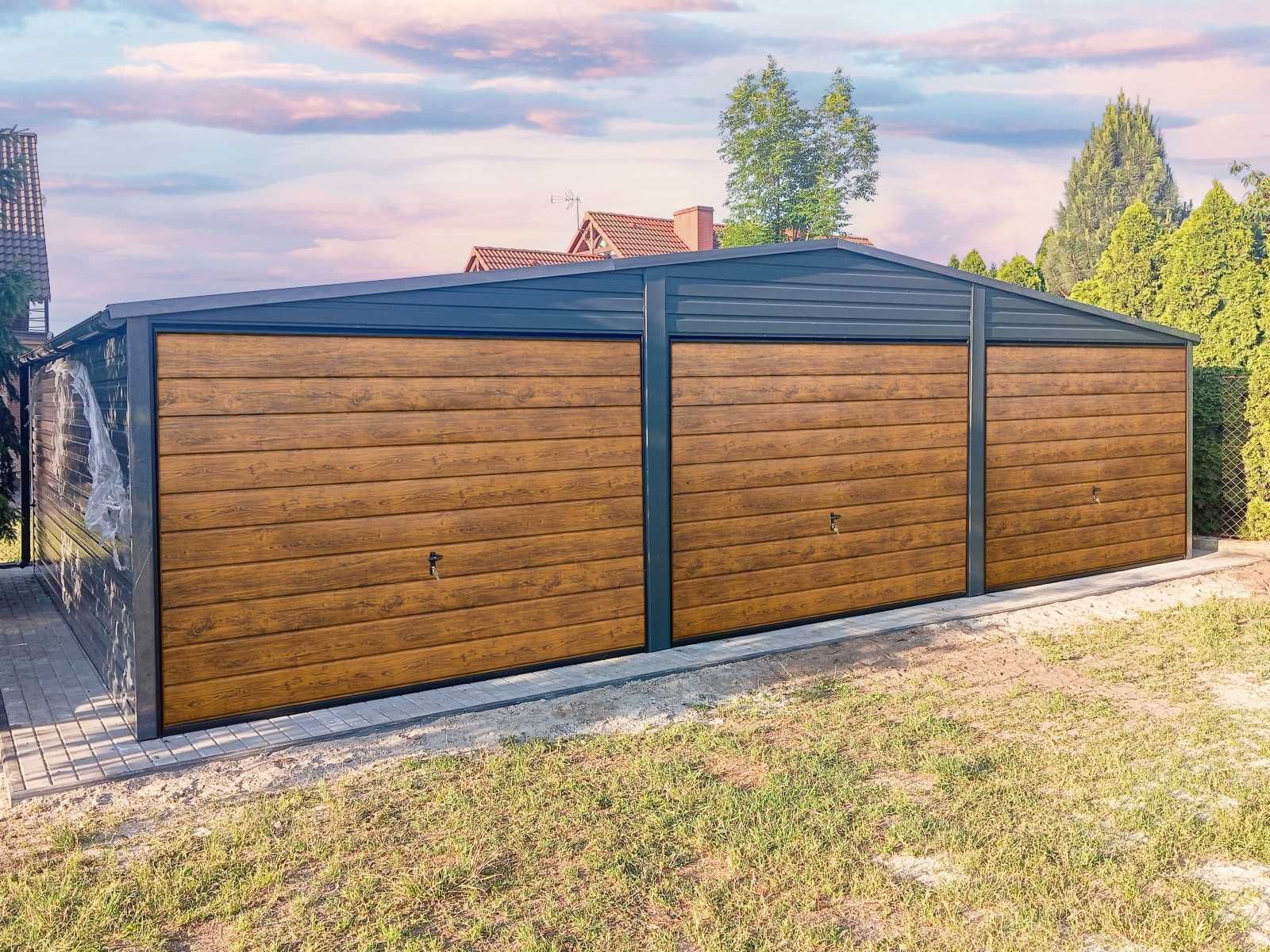 Garaż blaszany 9x5m Matowa Czerń 3 stanowiska dwuspadowy | TRANSTAL