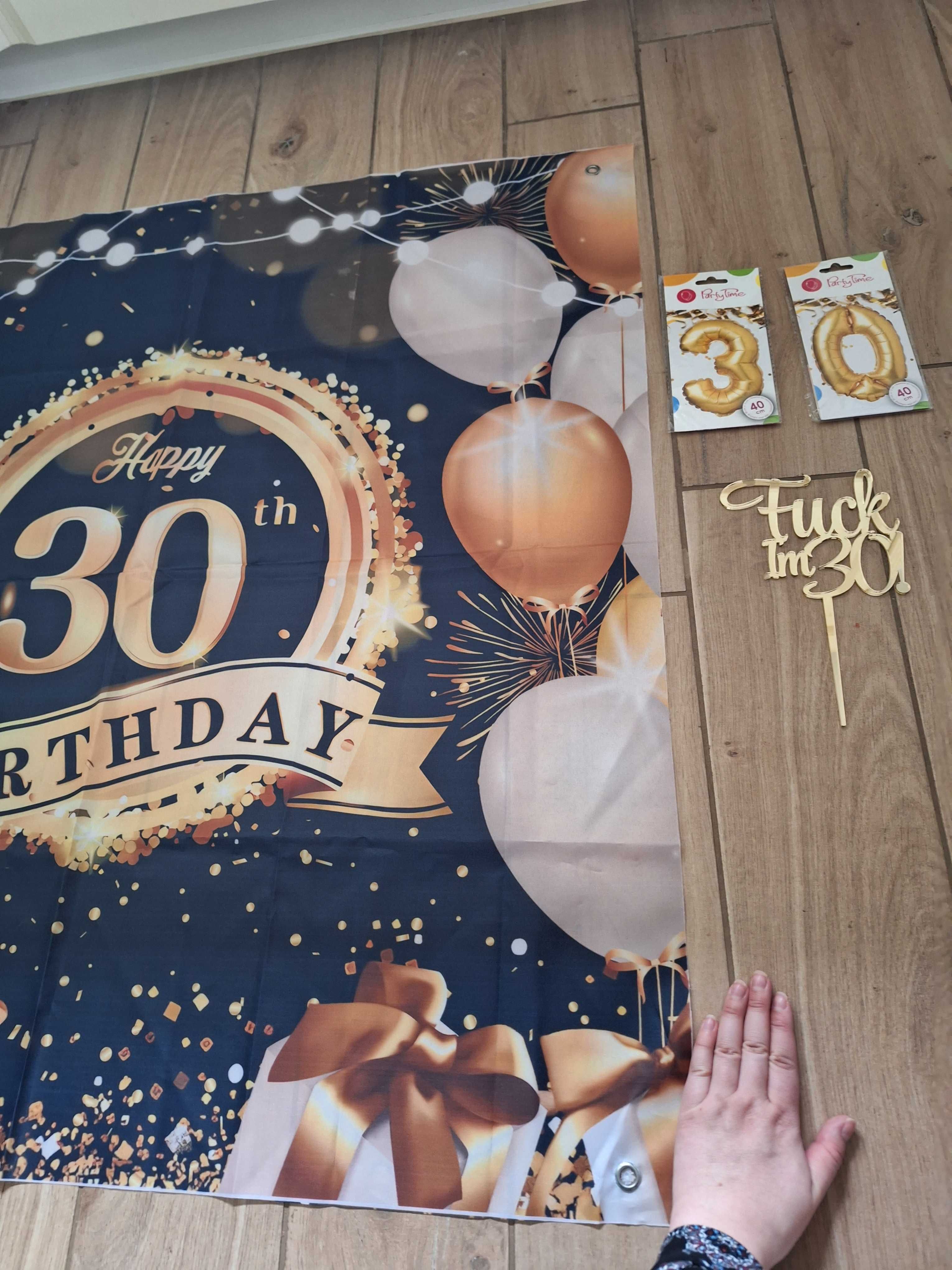 Zestaw na trzydziestkę 30 urodziny baner, balony i GRATIS topper