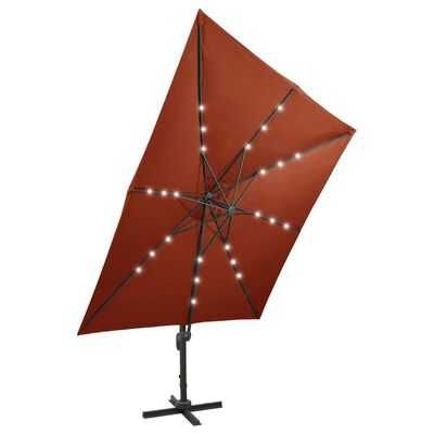 vidaXL Parasol wiszący z lampkami LED i słupkiem, terakota, 300 cm