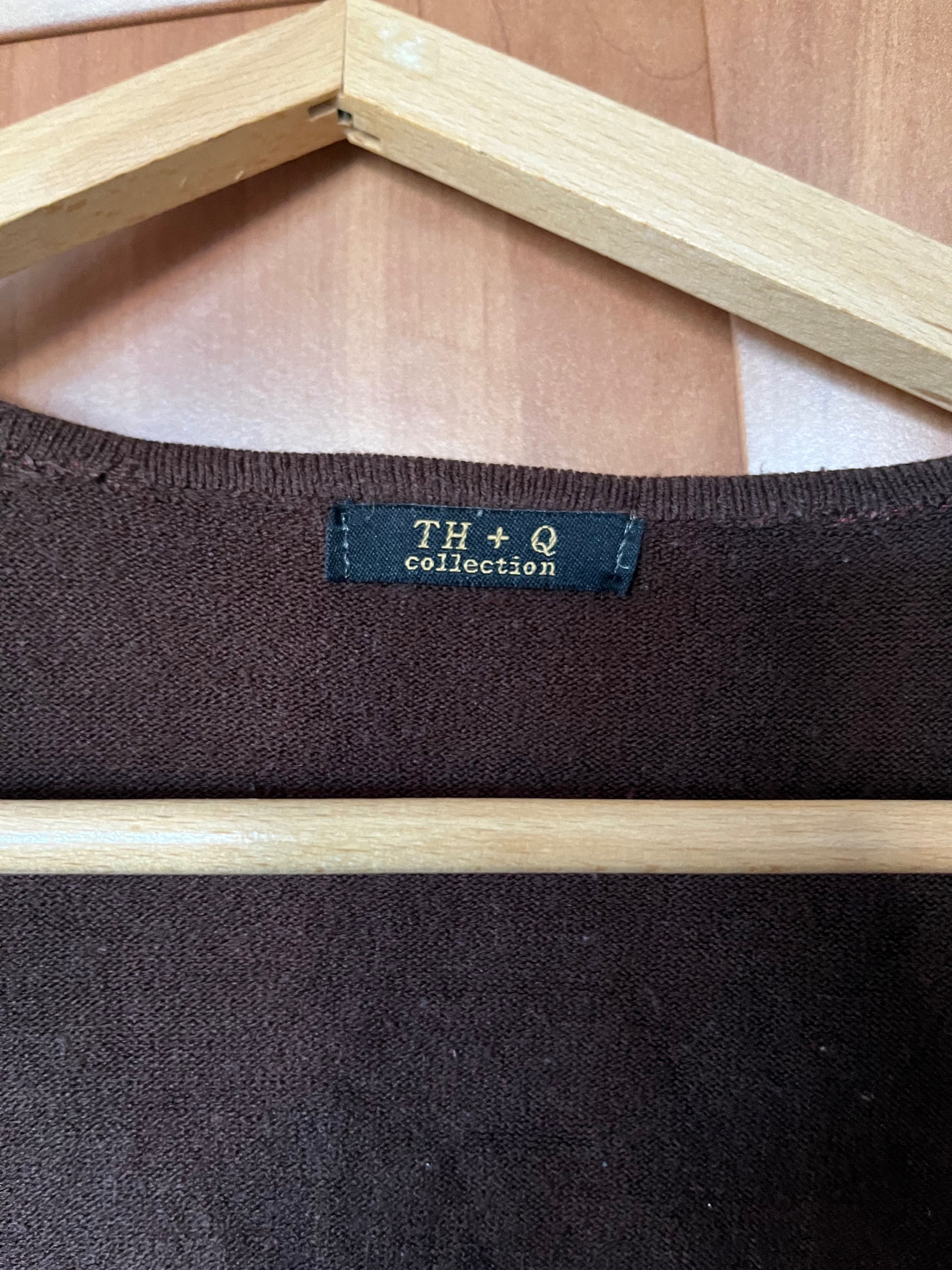 Czekoladowy wiązany sweter z wełną S-M