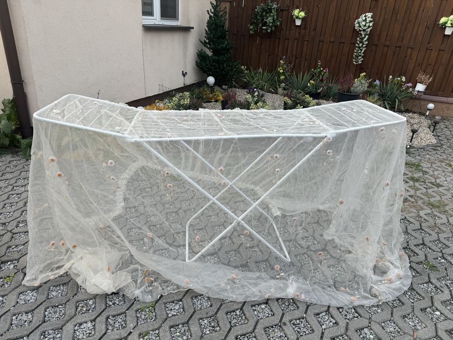 Piekna duza firana jasny beż  w rozyczki 4,05 na 2,48