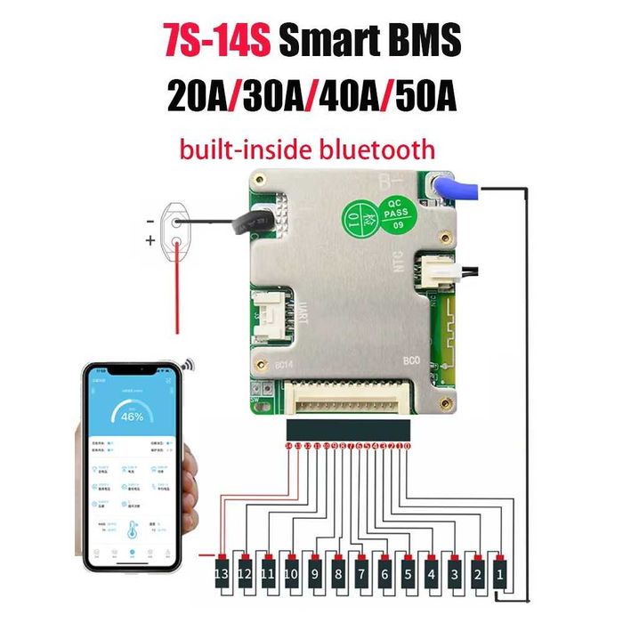 smart bms jbd 7-14S 30A, 50A li-ion, lfp
