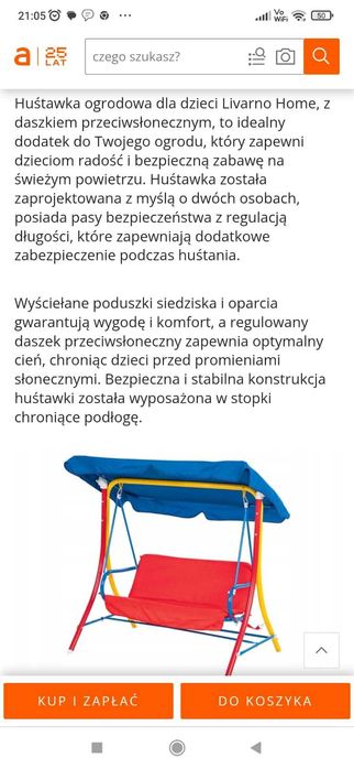 Huśtawka ogrodowa z daszkiem dla dzieci