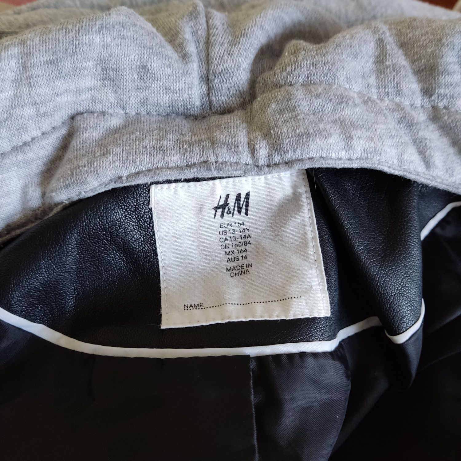 Kurtka skórzana ramoneska czarna z dopinanym dresowym kapturem H&M 36