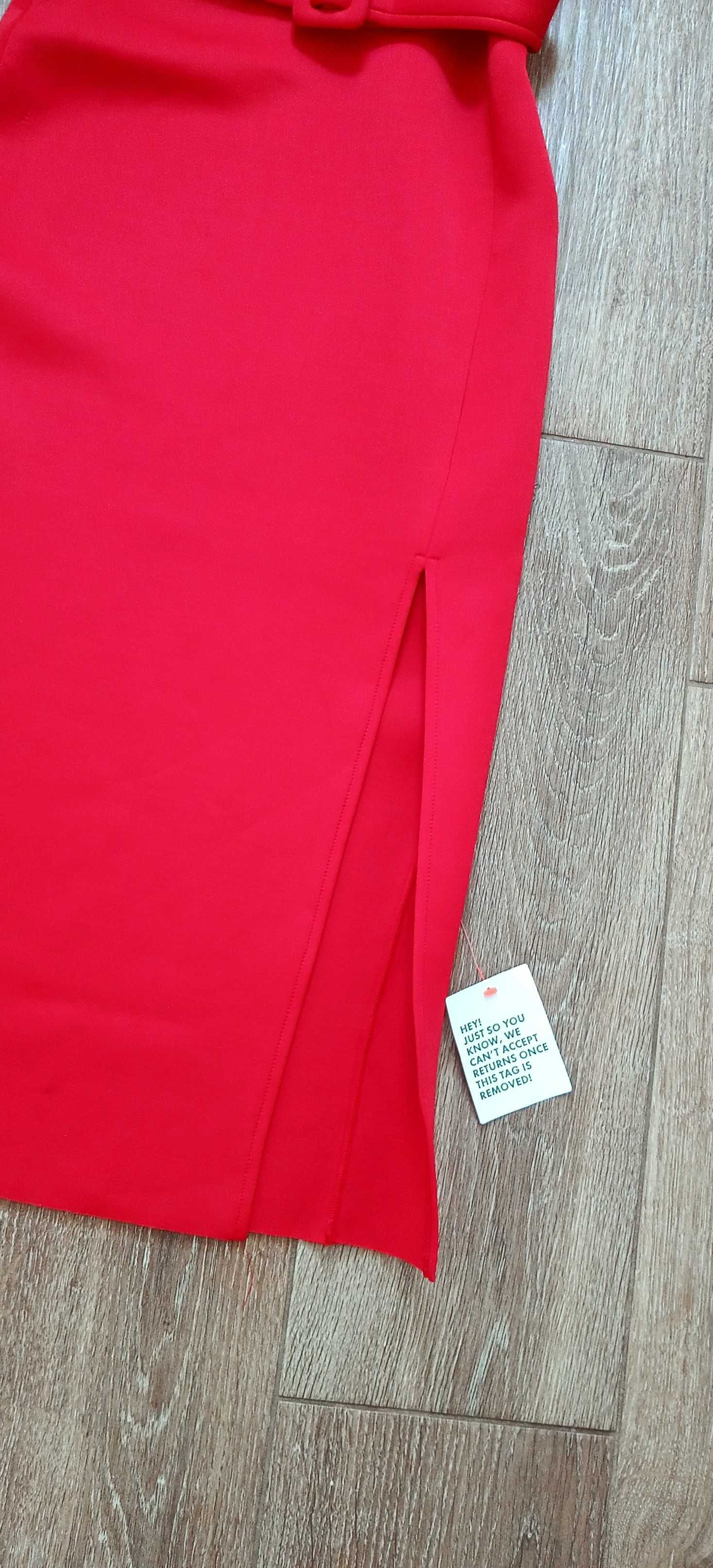 Sukienka midi damska z rozcięciem czerwona M/38