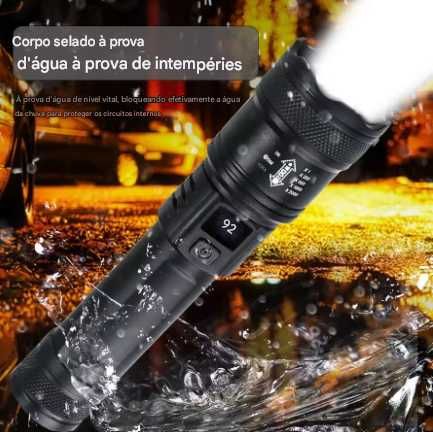 Forte Poder Lanternas LED, Tocha Tática, Display Luz, Carregamento USB