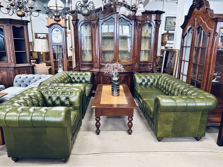 EKSKLUZYWNY, JAK NOWY komplet chesterfield 3+2+1 SKÓRA NATURALNA :)