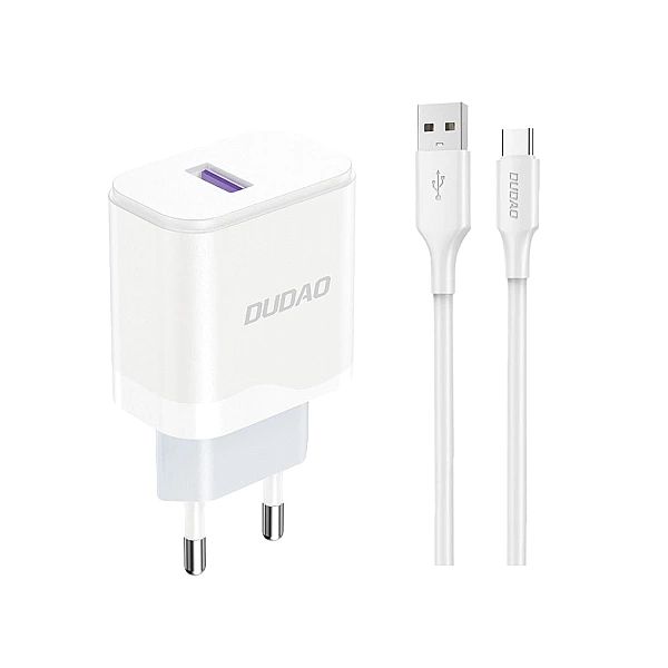 Ładowarka sieciowa Dudao A20EU USB-A 18W - biała + kabel USB-A - USB-C