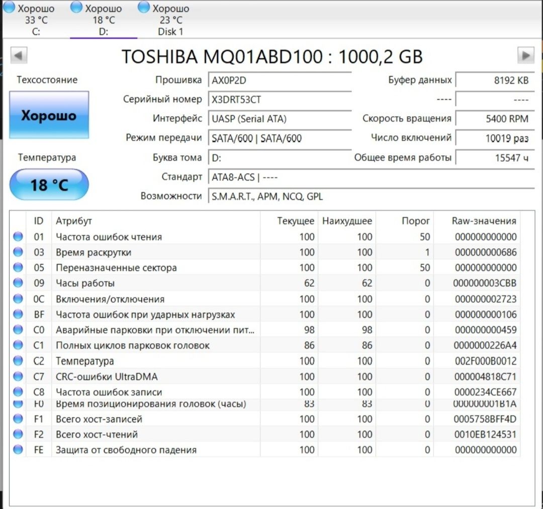 Жесткий диск Toshiba 1TB 5400rpm SATA III