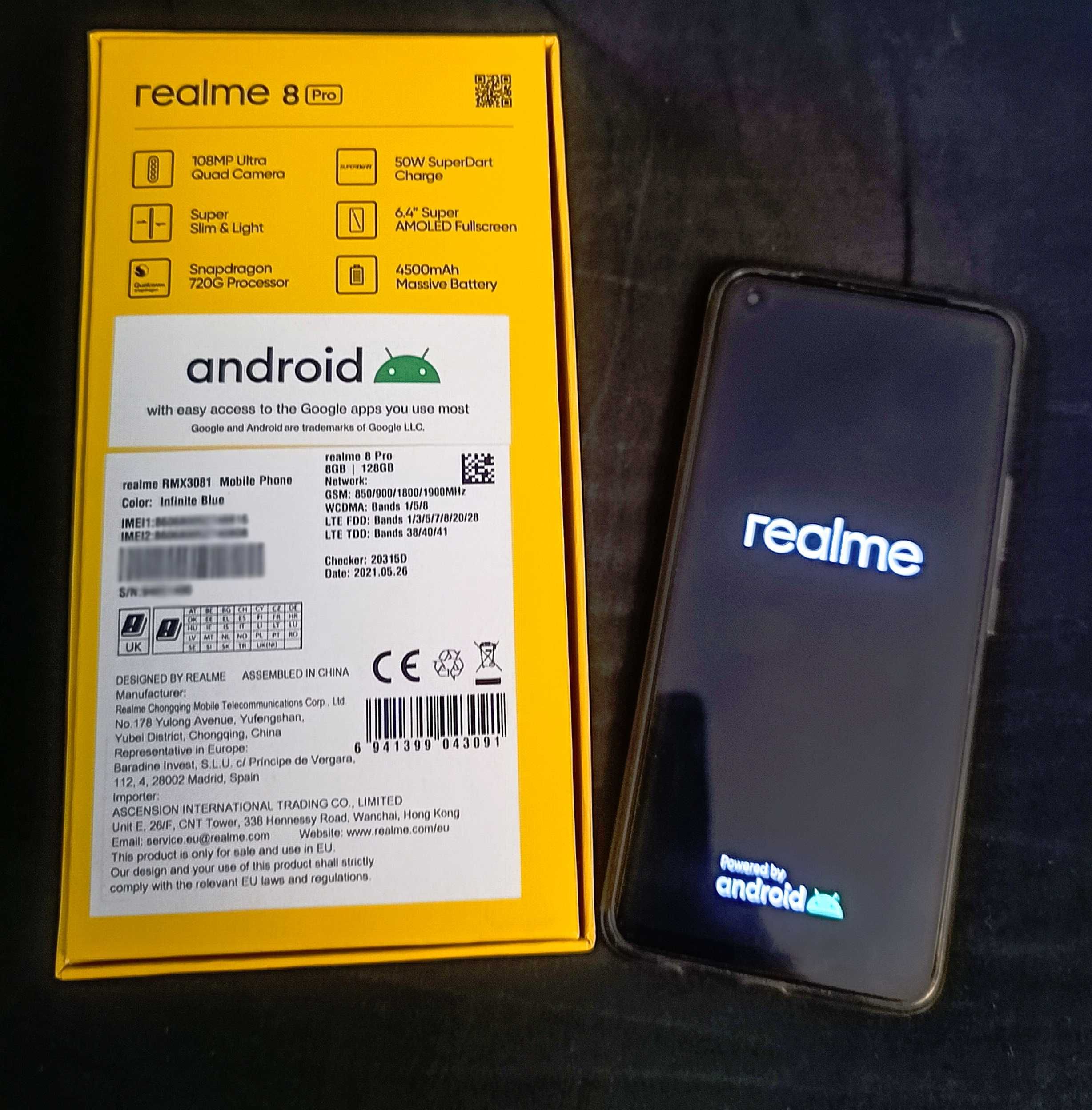 Realme 8 pro 8/128GB Dualsim + karta Sandisk 128GB BŁEKITNY RMX3081