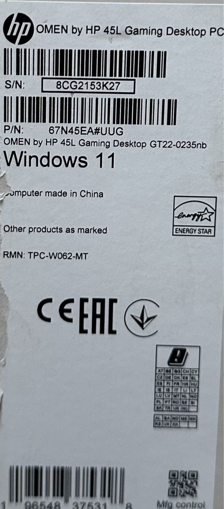 HP Omen i9-12900K 32GB 1TBSSD RTX3070Ti-8 Black Glass W11