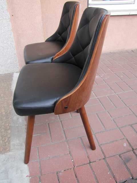 Zestaw 2 skandynawskich krzeseł krzesło Drewno Orzech laskowy i Skóra