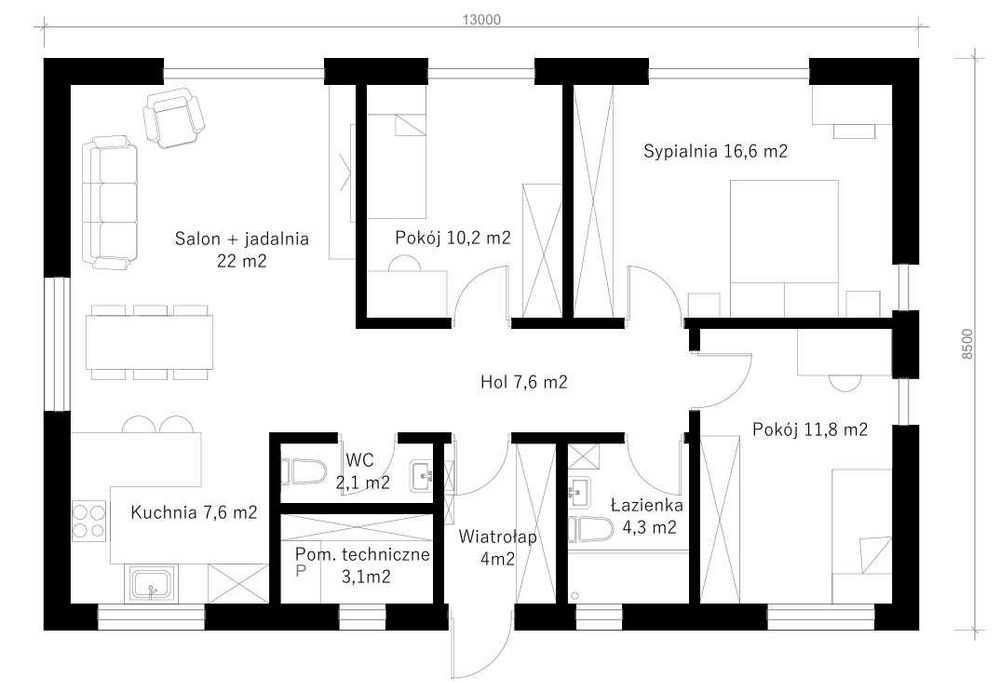 Dom Parterowy Prefabrykowany 90m2 L1 LUGRO, Nowoczesny i Funkcjonalny