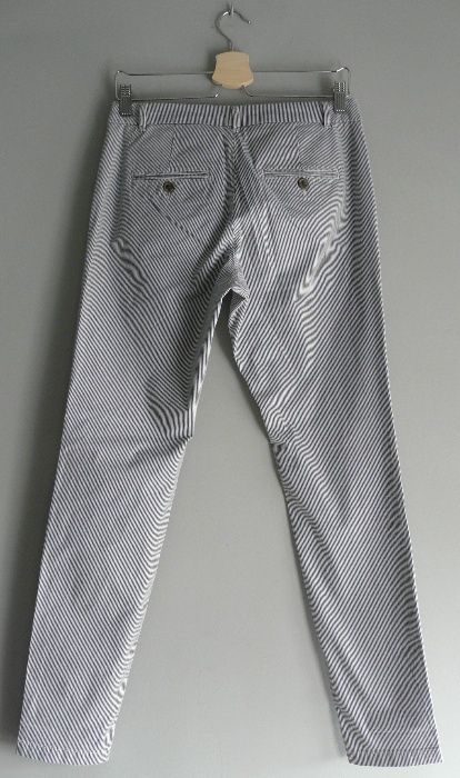 Spodnie w paski beżowo granatowe niebieskie pasiaste bawełna H&M 36 S