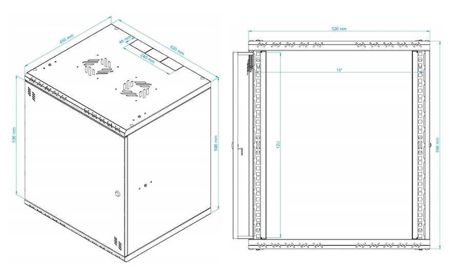 Szafa RACK 19" 12U 450mm Serwerowa Wisząca Metalowe Drzwi Stalflex