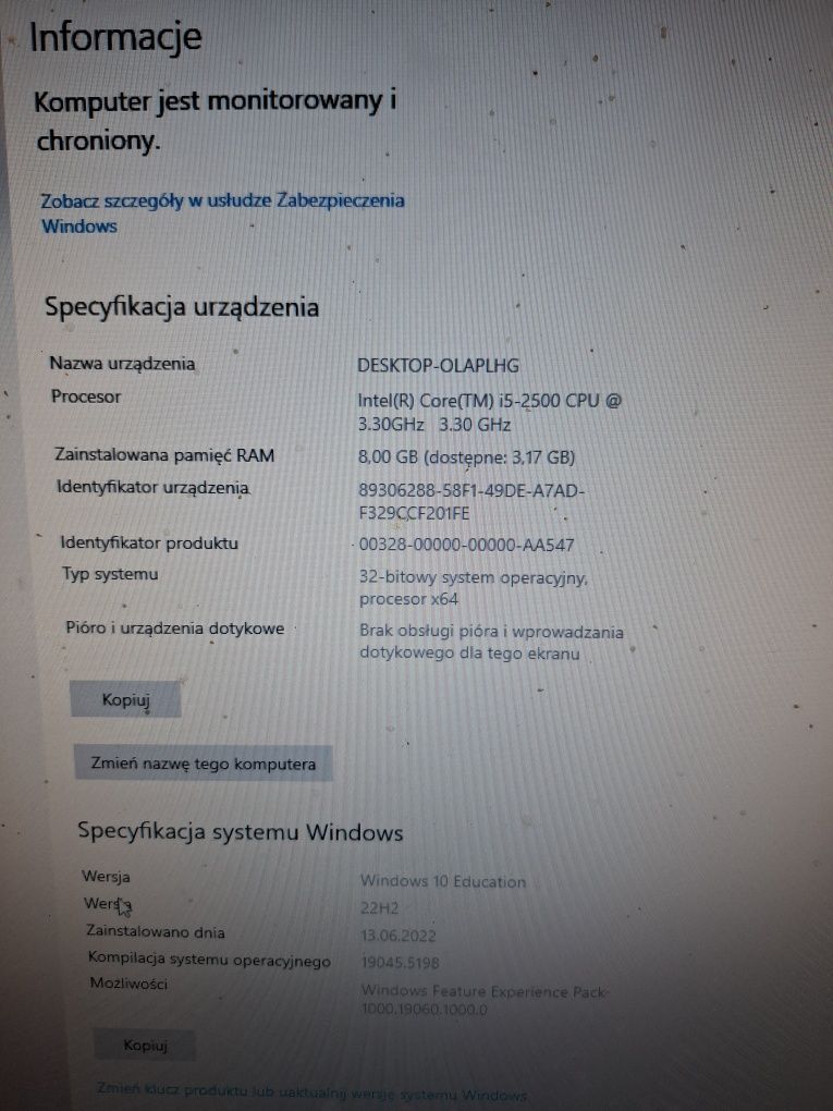 Komputer stacjonarny HP8200 desktop SFF I5 8gb 500gb hdd