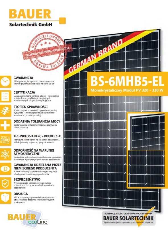 Panel fotowoltaiczny Bauer Solar mono 325Wp, 1680x990x35mm