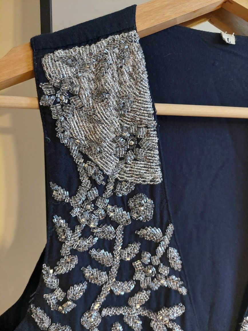 Kamizelka wyszywana cekinami koraliki cekiny czarna elegancka