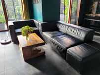 Meble skórzane zestaw sofa hoker fotel skóra kolor czarny