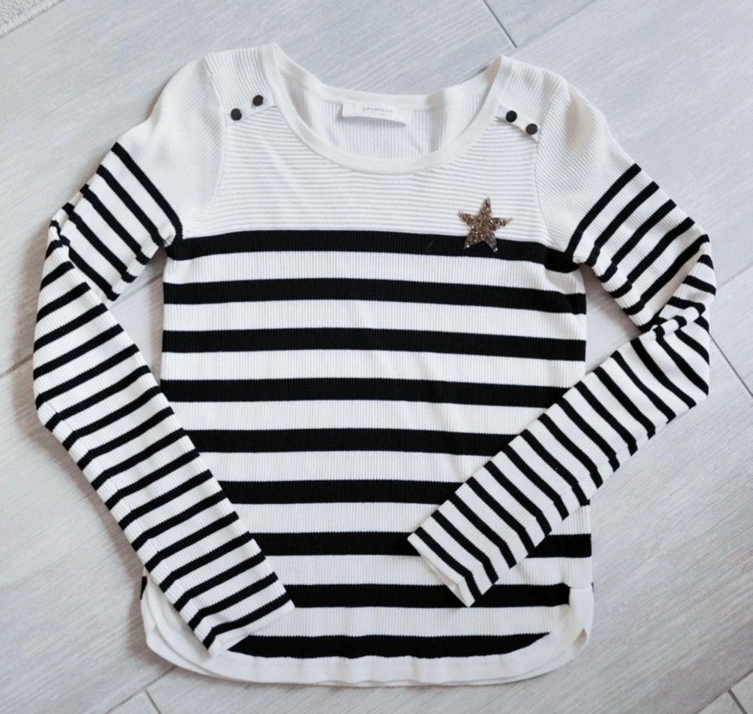 Prążkowany longsleeve w paski, Promod, xS S lekki Sweter 34