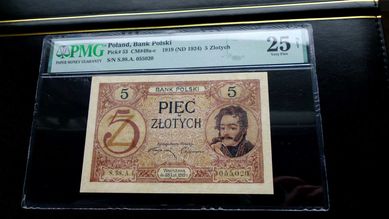Banknot - 5 złotych 1919 - Poniatowski - PMG 25 -